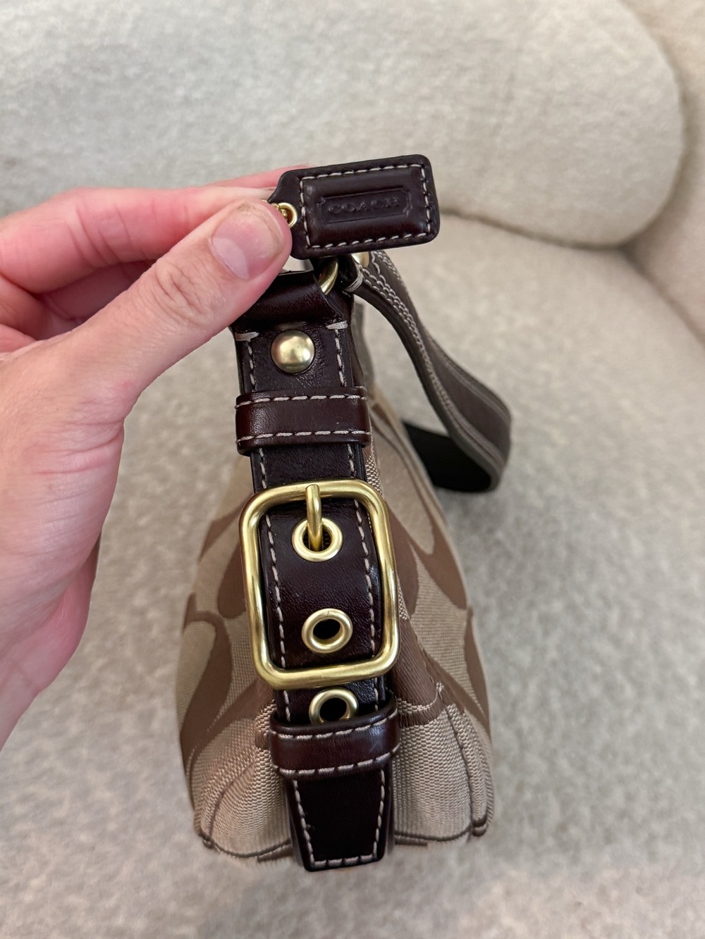 Vintage Coach Signature Canvas Mini Zoe Brown Purse Shoulder Bag Y2K - Picture 9 of 9
